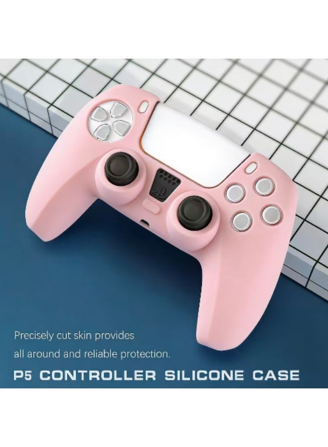 أغطية حماية وردية اللون لوحدة تحكم PS5، غطاء سيليكون واقٍ متوافق مع وحدة تحكم PS5 (6 قطع من مقابض الإبهام الوردية الاحترافية، وقطعتان من مقابض الجمجمة) (تمويه + أبيض) - Image 2